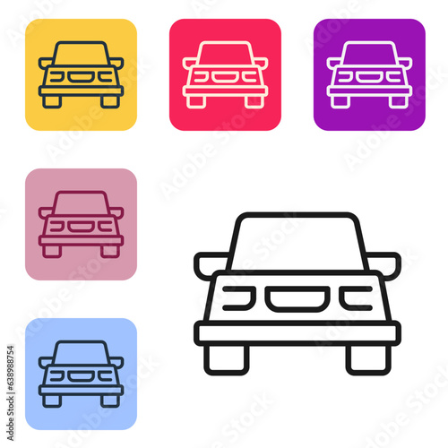 Black line Car icon isolated on white background. Set icons in color square buttons. Vector