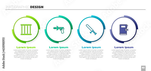 Set Prison window, Police megaphone, rubber baton and station folder. Business infographic template. Vector
