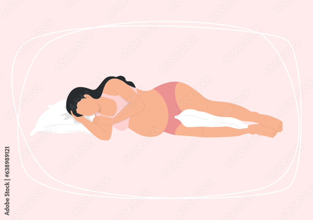 Fototapeta premium Pregnant woman lying sideways side view
