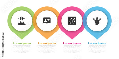 Set Mountains with flag, Online education, Financial growth increase and Project team base. Business infographic template. Vector
