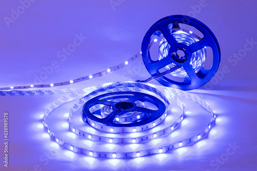 LED string lights. Party holiday christmas decoration lights. Close up christmas LED lighting	 photo