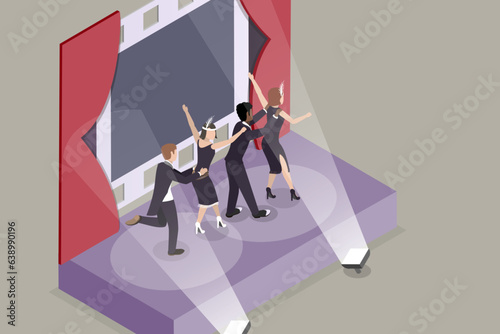 3D Isometric Flat Vector Conceptual Illustration of 1920s Fashion, Broadway Dancers of 20s