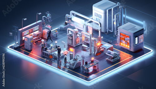 A semiconductor factory, a modern factory in white Production factory, Industry 4.0 - Generative AI