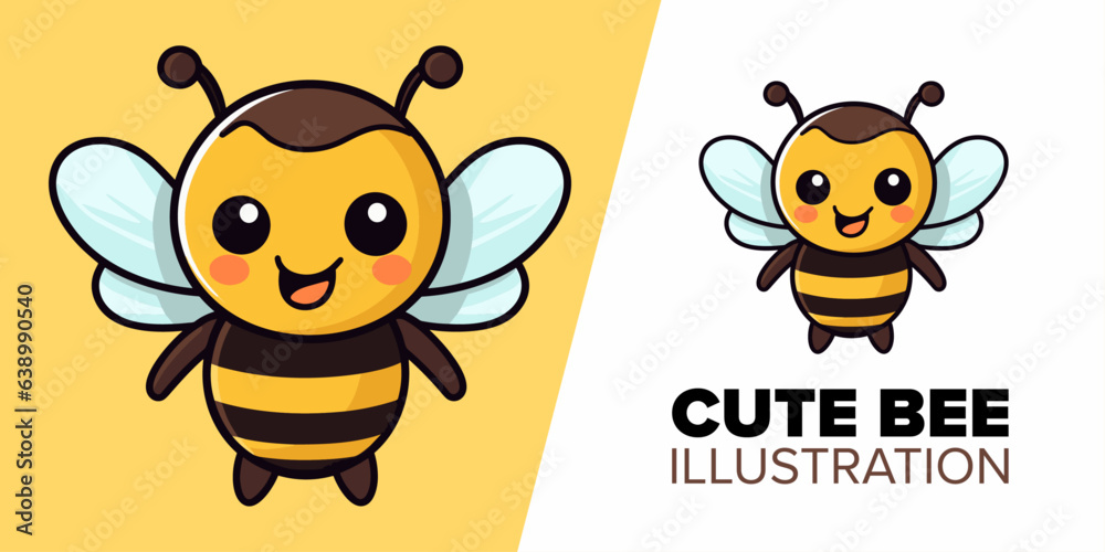 Obraz premium Cute Bee Cartoon: Vector Icon Illustration Showcasing Animal Nature in Flat Style