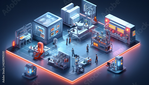 A semiconductor factory, a modern factory in white Production factory, Industry 4.0 - Generative AI