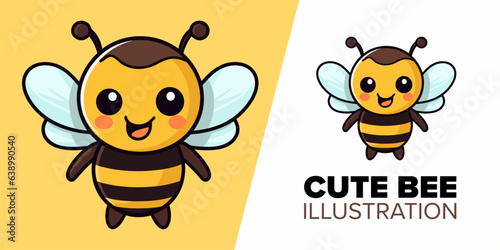 Cute Bee Cartoon: Vector Icon Illustration Showcasing Animal Nature in Flat Style