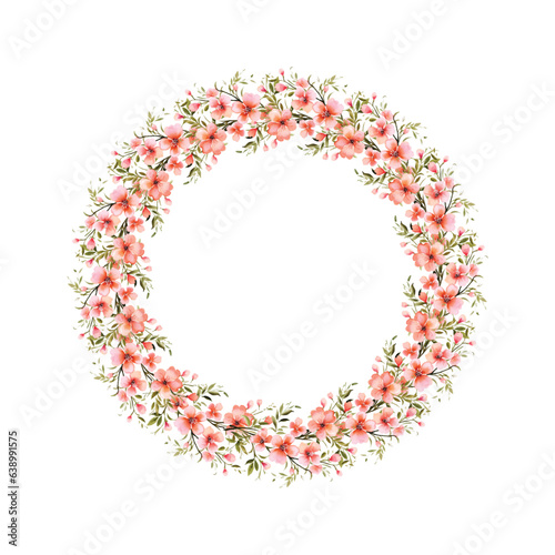Watercolor vintage floral frame with pink flowers. Isolated vector