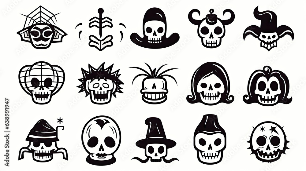 Set of halloween silhouettes black icon and character Set of halloween silhouettes black icon and character