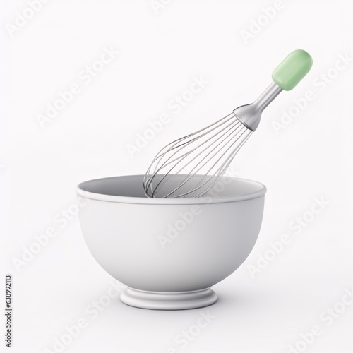 Whisk and bowl 3d icon. Cooking utensils. Isolated object on white background