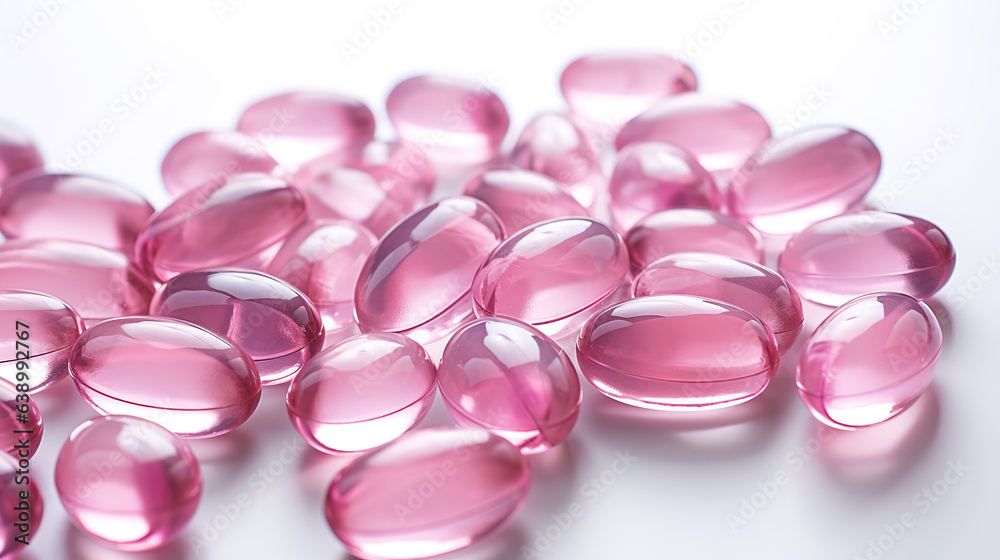 Pink transparent vitamins on a light background Pink transparent vitamins on a light background