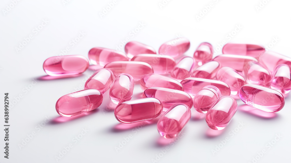 Pink transparent vitamins on a light background Pink transparent vitamins on a light background