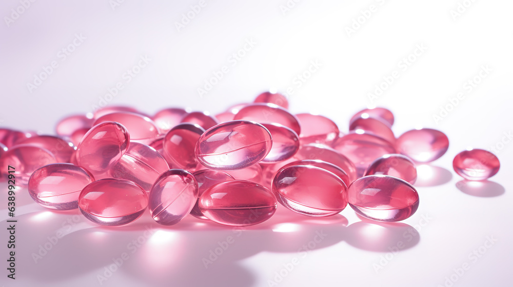Pink transparent vitamins on a light background Pink transparent vitamins on a light background