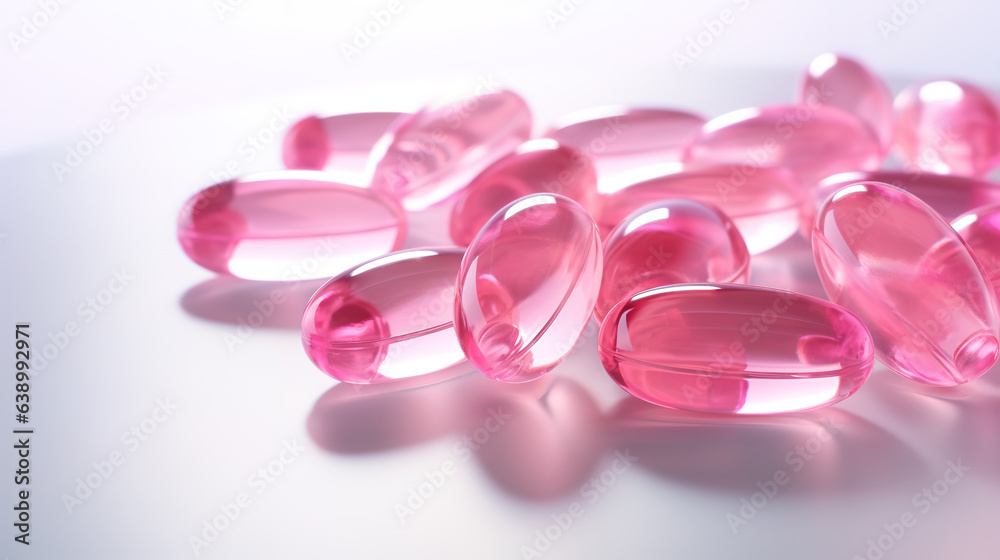 Pink transparent vitamins on a light background Pink transparent vitamins on a light background