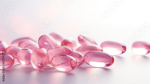 Pink transparent vitamins on a light background