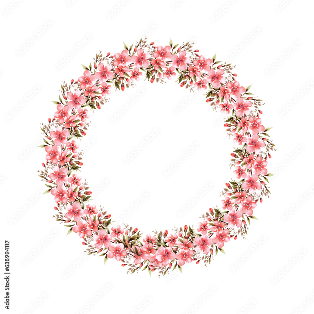 Watercolor vintage floral frame with pink flowers. Isolated vector