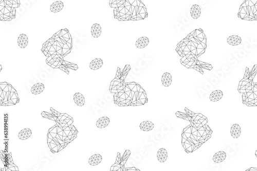 illustration pattern triangle line of rabbit and easter eggs on white background