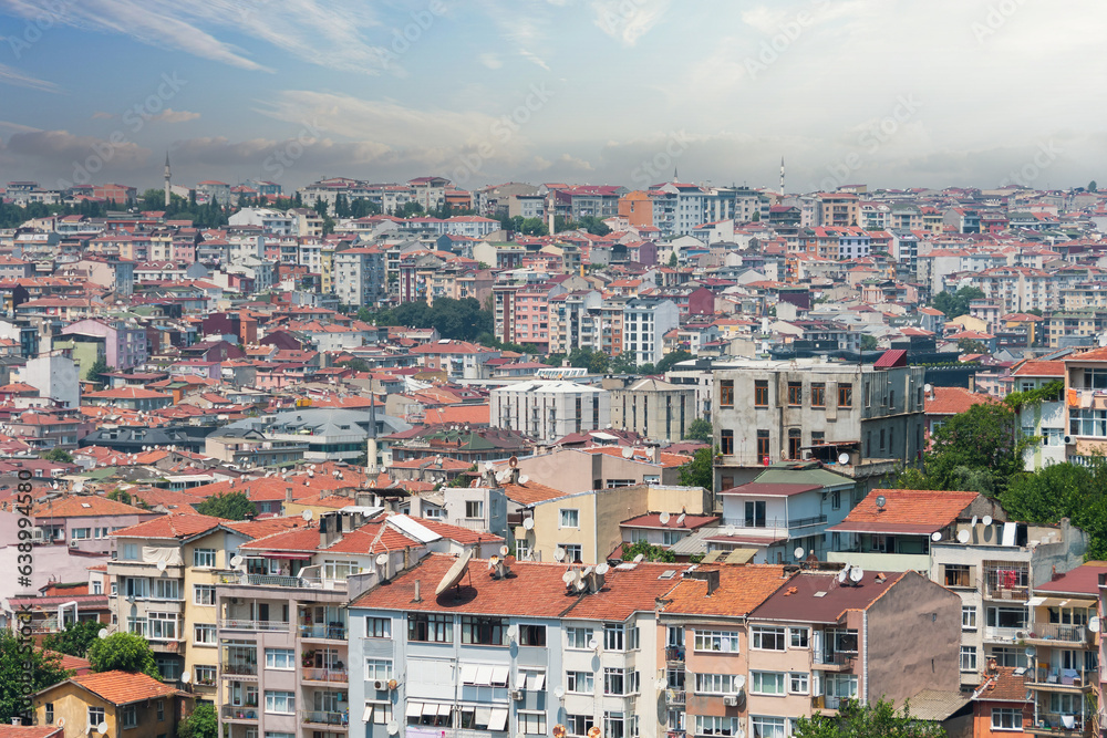 Istanbul panorama, panoramic view old houses on the slope district, Turkey.