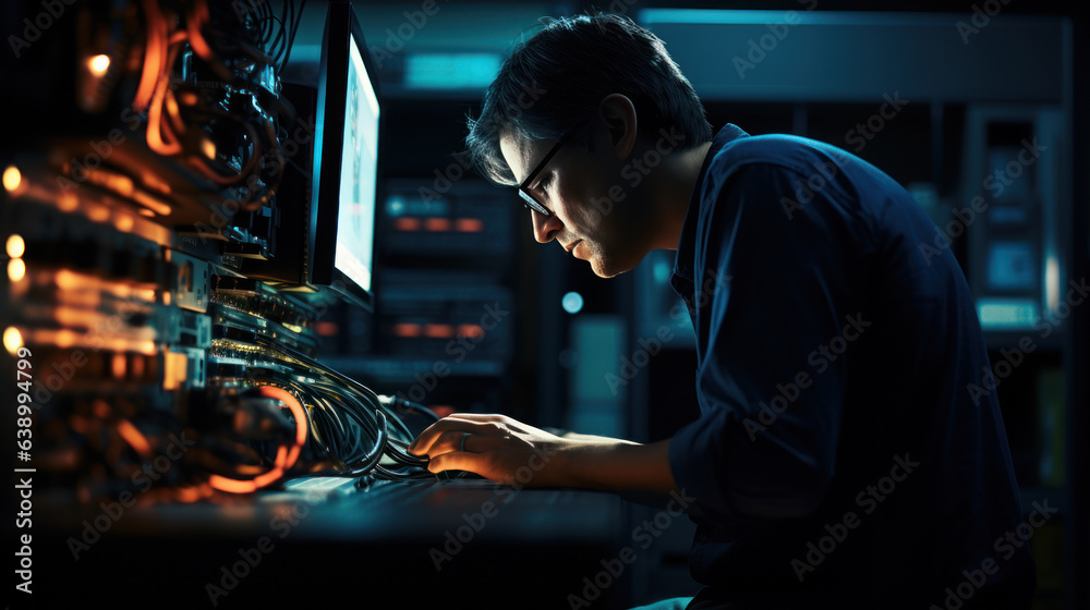 computer engineering working in the server room