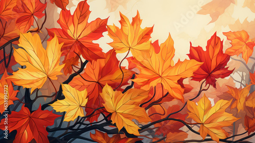 illustration of close-up autumn maple leaves