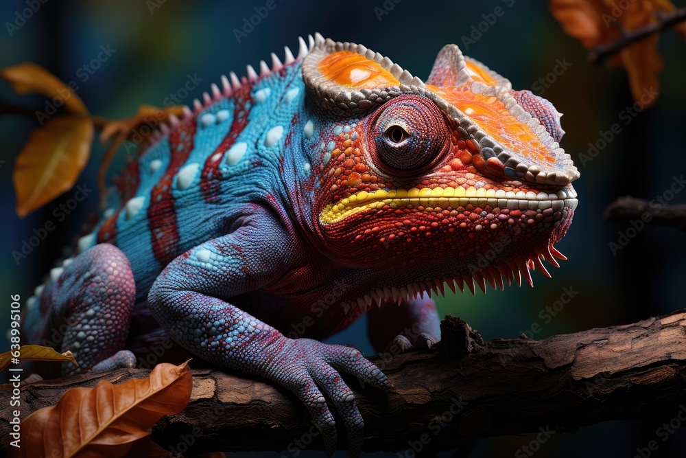 Colorful Chameleons. A montage of chameleons showcasing their incredible ability to change colors, blending seamlessly with their surroundings.