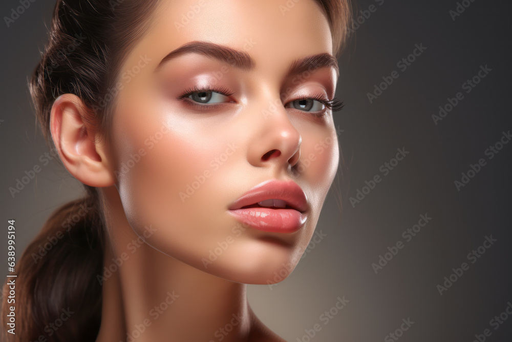 Beautiful caucasian woman wiith sexy smile. She is happy that she used the services of your beauty salon or cosmetology clinic. Shows her augmented plump lips, ready to kiss. Beautiful caucasian woman wiith sexy smile. She is happy that she used the services of your beauty salon or cosmetology clinic. Shows her augmented plump lips, ready to kiss.
