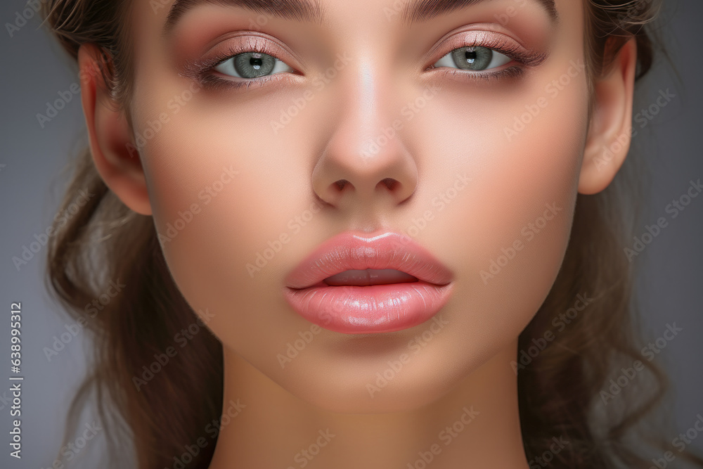 custom made wallpaper toronto digitalBeautiful caucasian woman wiith sexy smile. She is happy that she used the services of your beauty salon or cosmetology clinic. Shows her augmented plump lips, ready to kiss.