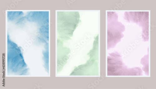 Watercolor abstract template background set. Hand drawn illustration isolated on white. Vector EPS.