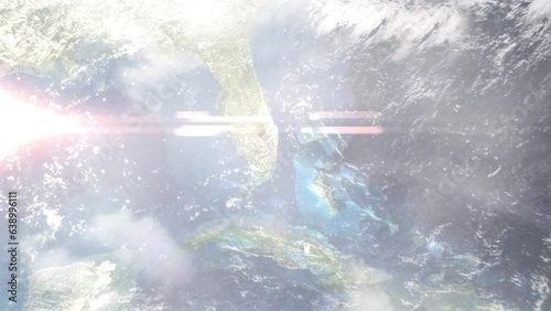 Zoom in from space and focus on Hallandale Beach, Florida, USA. 3D Animation. Background for travel intro. Elements of this image furnished by NASA