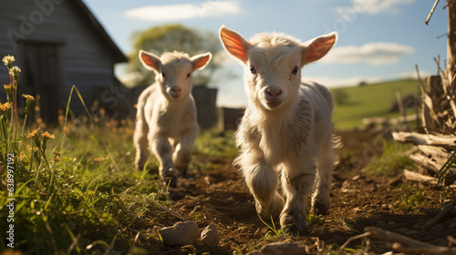 Cute Little Goat Playing in The Field AI Generative