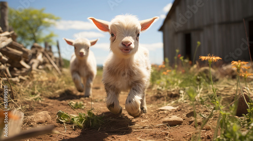Cute Little Goat Playing in The Field AI Generative
