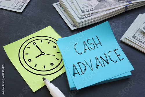 Cash advance is shown using the text and photo of dollars