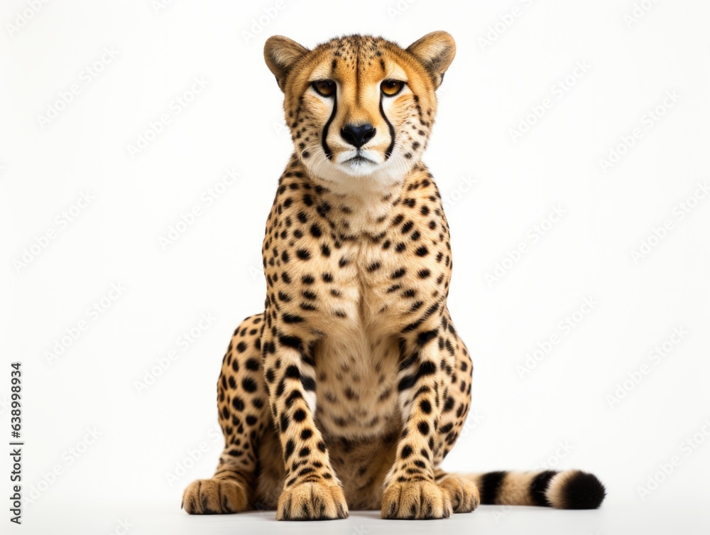 close-up portrait of cheetah in front of a white background with copy space. studio shot. close-up portrait of cheetah in front of a white background with copy space. studio shot.