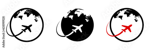 World with plane icon. Travel sign for mobile concept and web design. vector illustration