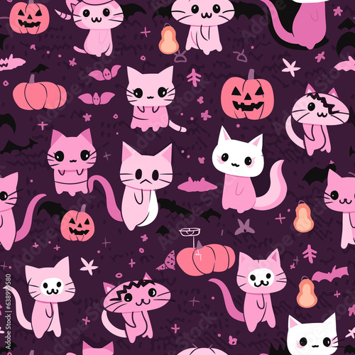 Cute Cats Background  Cute Halloween Cats  Purple Background  Purple Cats  Pink Cats  Cute Pumpkin Background  Seamless Tumbler Wrap  Tumbler Design  Seamless  Background  Step Repeat