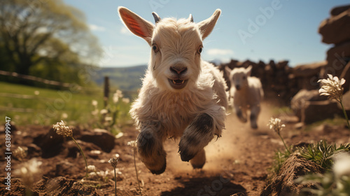 Cute Little Goat Playing in The Field AI Generative