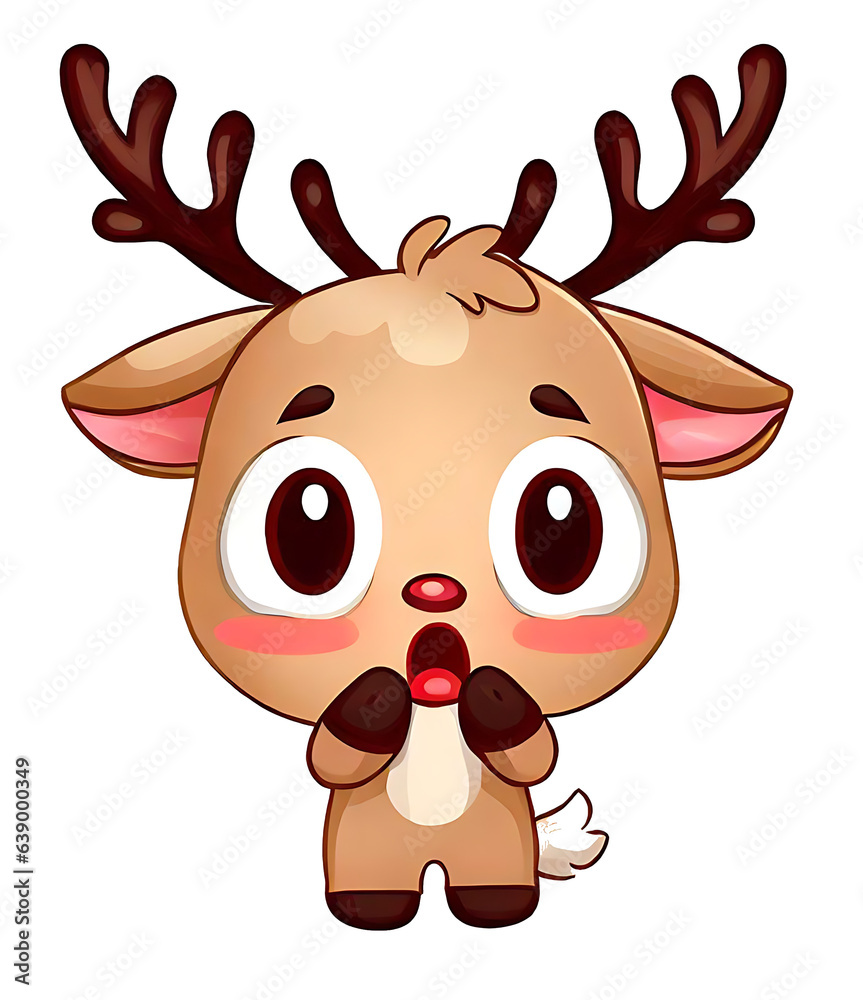 Obraz premium Cute reindeer character with a worried expression, anime chibi style illustration (large head small body)