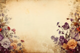 Autumn greeting card background in retro style with pastel vintage colour flowers. Nostalgia concept