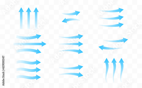 Arrows indicating the direction of fresh air. Vector icons