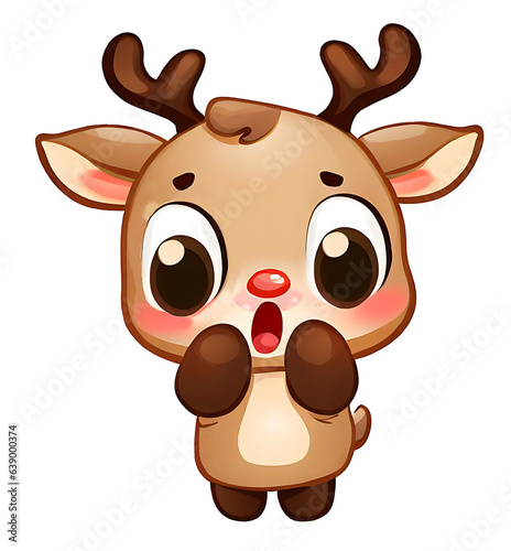 Cute reindeer character with a surprised expression, anime chibi style illustration (large head small body)