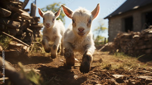 Cute Little Goat Playing in The Field AI Generative