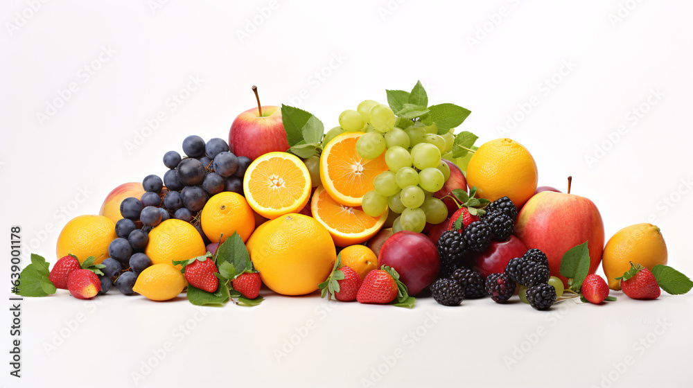 Different fruits on a white background