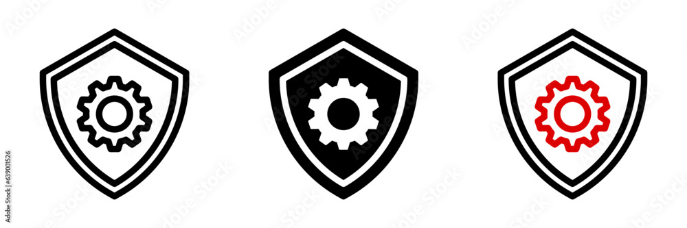 Shield with Gear icon. Protection sign for mobile concept and web design. vector illustration Shield with Gear icon. Protection sign for mobile concept and web design. vector illustration