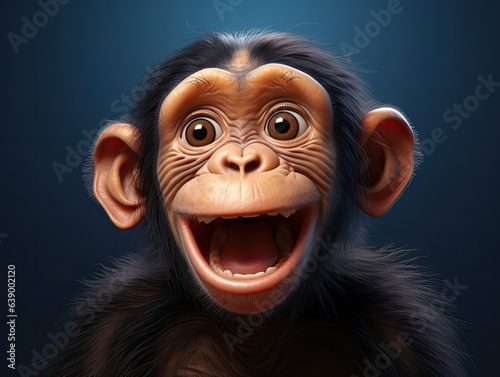 a cute and happy chimpanse with eyes wide open in cartoon style
