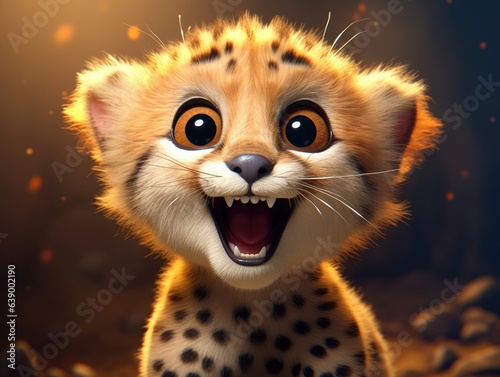 a cute and happy cheetah with eyes wide open in cartoon style