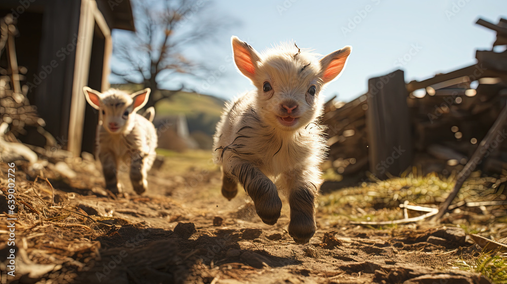 Cute Little Goat Playing in The Field AI Generative Cute Little Goat Playing in The Field AI Generative