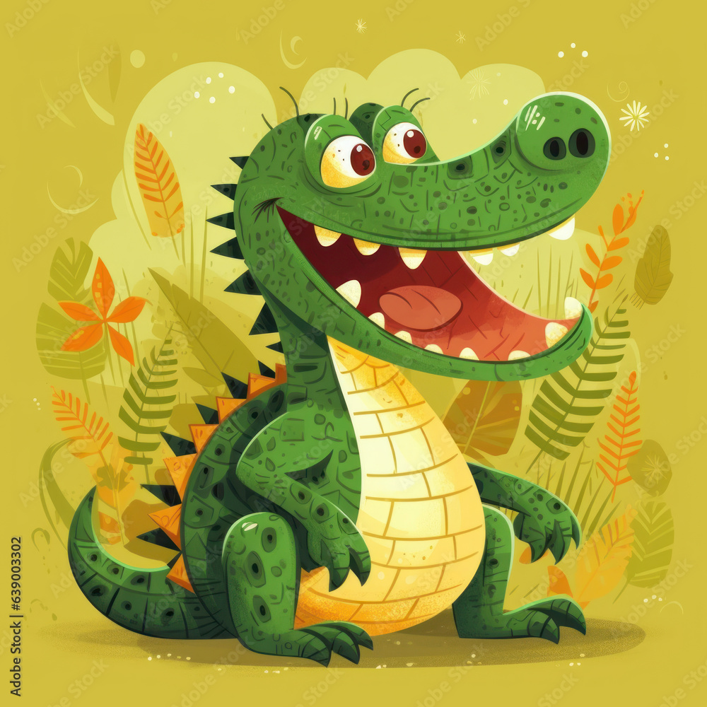 Fototapeta premium A cartoon illustration of a crocodile. Generative AI.