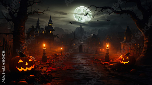 Spooky Halloween background or wallpaper design for posters, invitation cards, etc. 16:9 ratio. Created with generative AI technology.