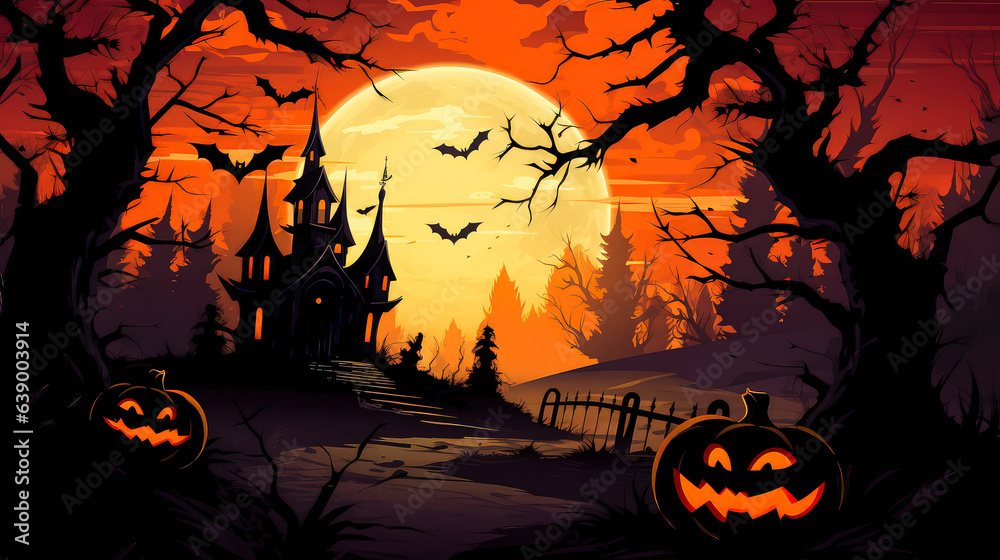 Spooky Halloween background or wallpaper design for posters, invitation cards, etc. 16:9 ratio. Created with generative AI technology.