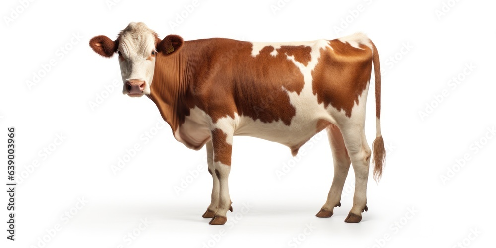 Brown cow isolated on white background. 3d rendering and illustration. With copy space, studio shot.