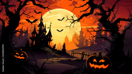 Spooky Halloween background or wallpaper design for posters, invitation cards, etc. 16:9 ratio. Created with generative AI technology.